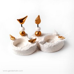 شمعدان سرامیکی سفید طلایی طرح ۲ فرنگار محصولات