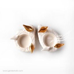 شمعدان سرامیکی سفید طلایی طرح 1 فرنگار محصولات